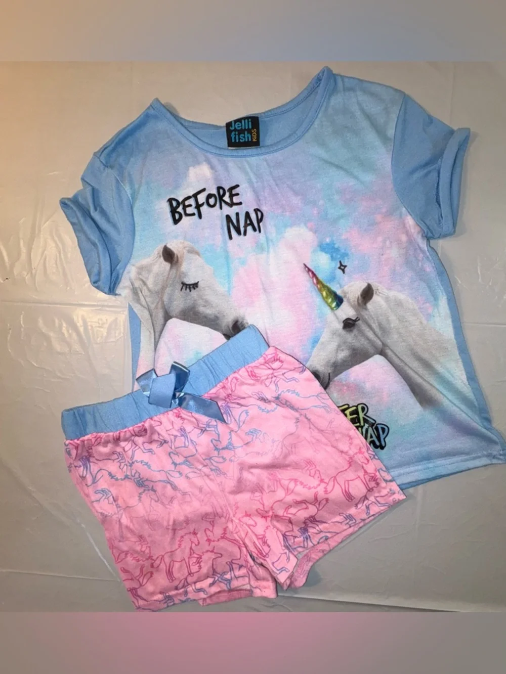 Bundle of Floral & Ombre Floaty Dress, Capri Leggings, 2 Tees, & Shorty Pajamas